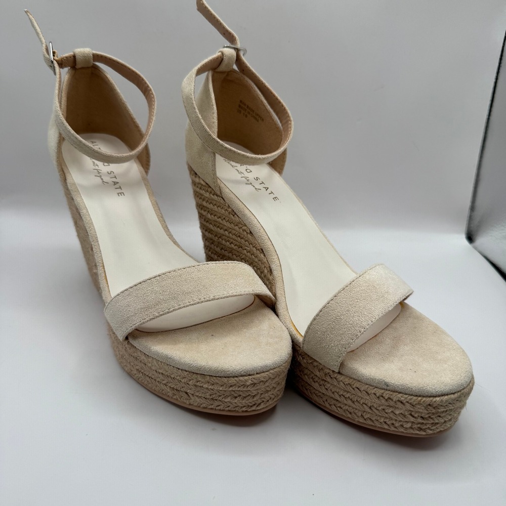 Altar'd State Wedge Sandals Womens 10 Beige Faux Suede Espadrille Ankle Strap